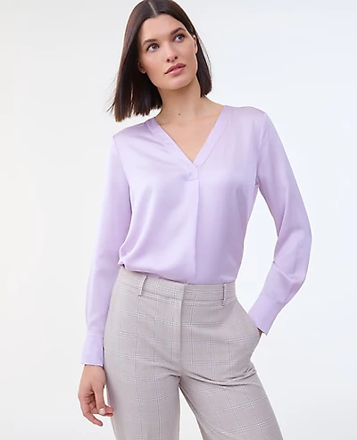 Ann Taylor Mixed Media Pleat Front Top Sunrise Lavender Women's