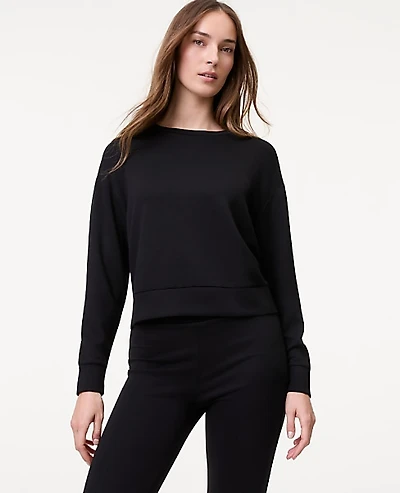 Ann Taylor Petite Weekend Crew Neck Sweatshirt CloudPlush Black Women's