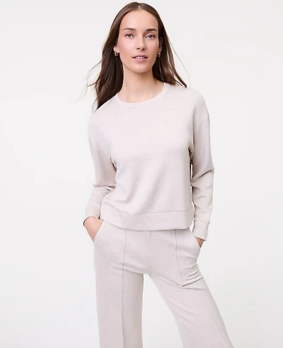 Ann Taylor Petite Weekend Crew Neck Sweatshirt CloudPlush Muted Taupe Heather Women's