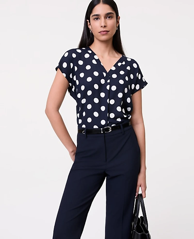 Ann Taylor Petite Dotted Mixed Media Pleat Front Top Night Sky Women's