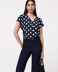 Ann Taylor Petite Dotted Mixed Media Pleat Front Top Night Sky Women's