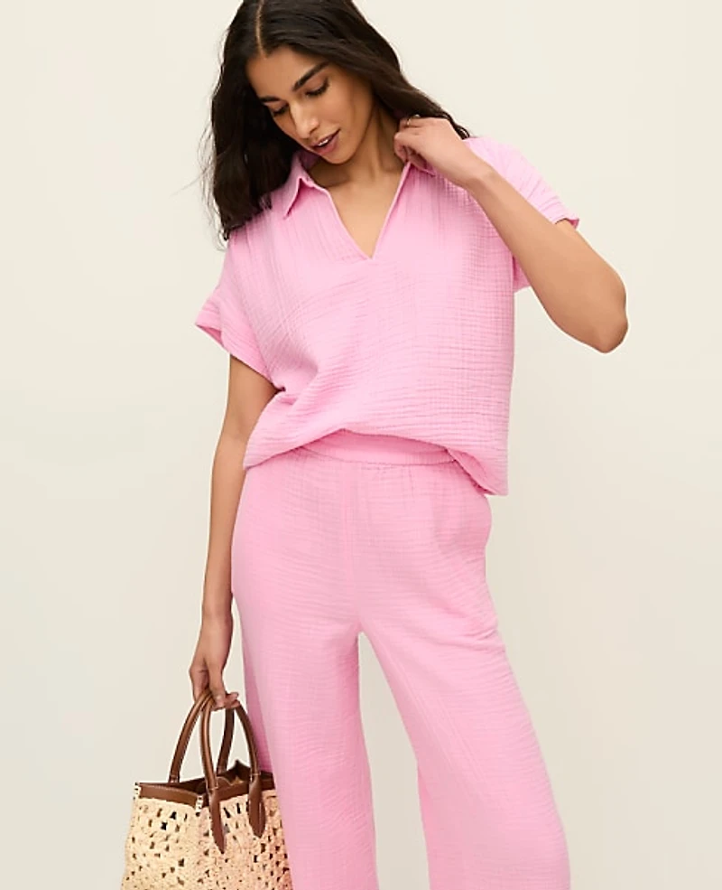 Ann Taylor Relaxed Cotton Gauze Blouse Size Small Strawberry Lemonade Women's