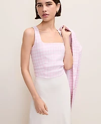 Ann Taylor Gingham Linen Blend Tank Top Vibrant Pink Women's