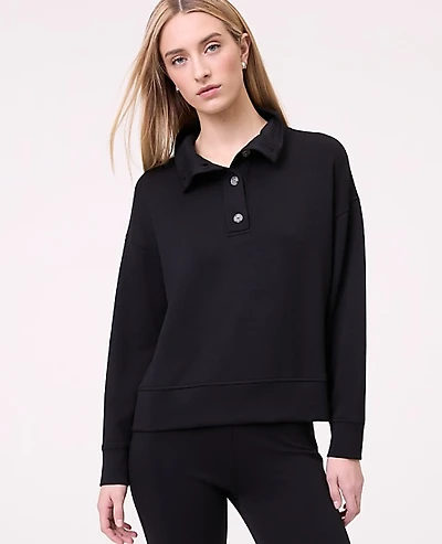 Ann Taylor Weekend Mockneck Sweatshirt CloudPlush Black Women's
