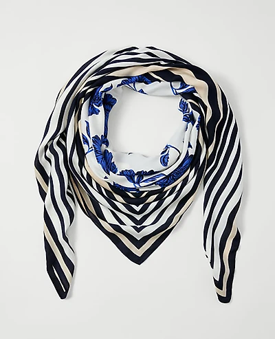 Ann Taylor Floral Square Scarf Winter White Women's
