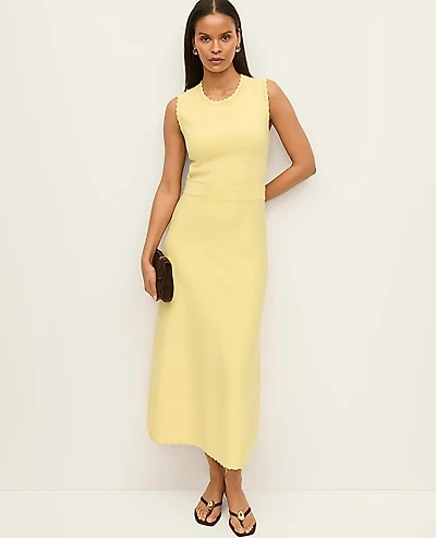 Ann Taylor Petite Scalloped Midi Dress Fresh Pineapple Women's