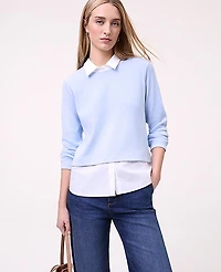 Ann Taylor Petite Weekend Layered Mix Media Top Size 2XS Cashmere Blue Women's