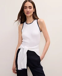 Ann Taylor Tipped Sweater Shell Top White/Black Multi Women's