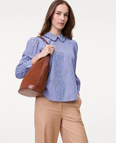 Ann Taylor Weekend Striped Scalloped Blouse Blue White Stripe Women's