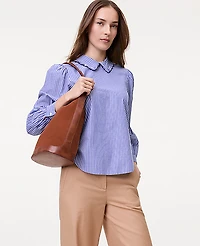 Ann Taylor Weekend Striped Scalloped Blouse Blue White Stripe Women's