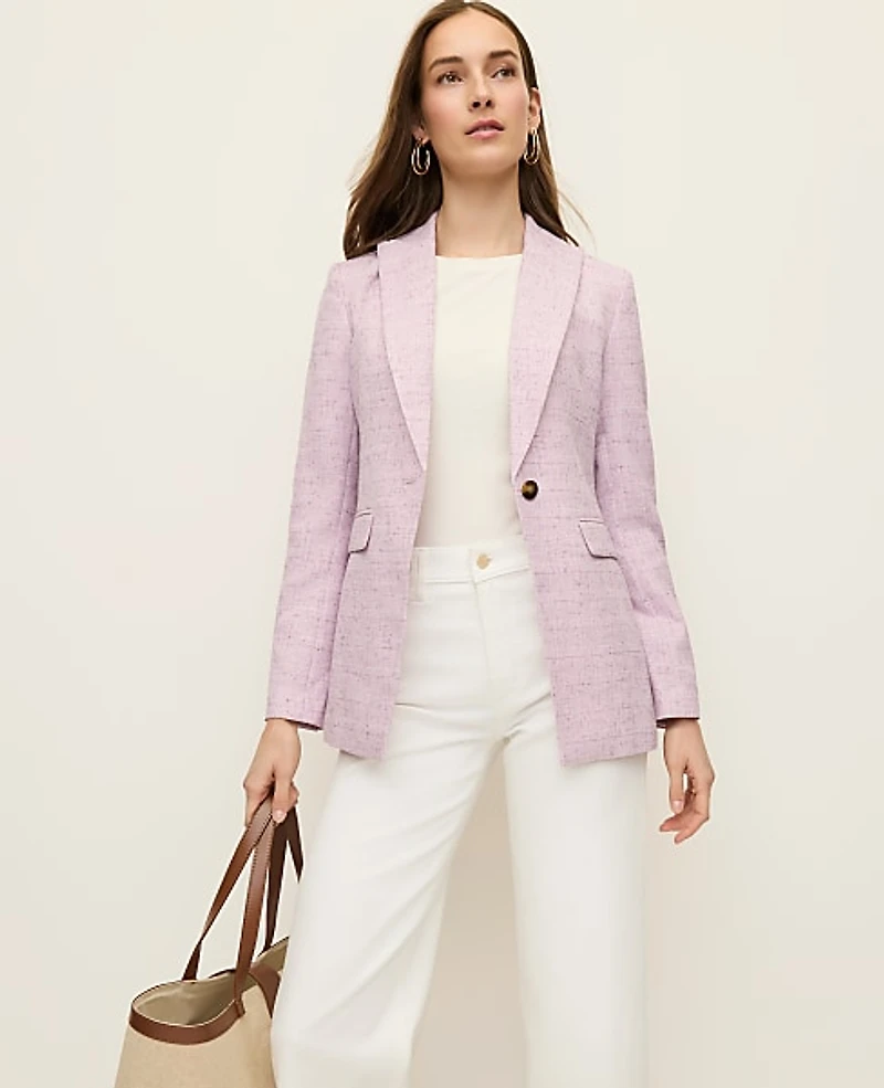 Ann Taylor The Long Single Button Blazer in Tweed Size 6 Violet Orchid Women's