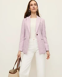 Ann Taylor The Long Single Button Blazer in Tweed Size 6 Violet Orchid Women's