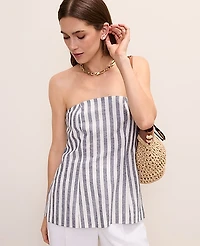 Ann Taylor Striped Strapless Top Linen Blend Subdued Navy Women's