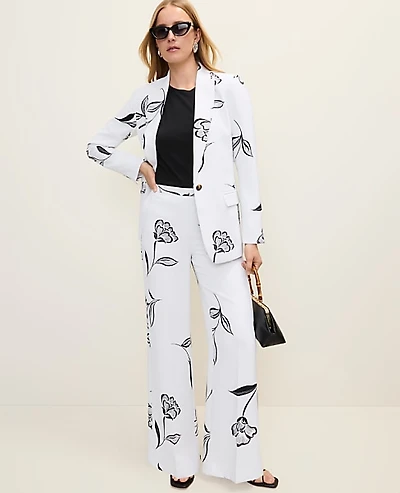 Ann Taylor The Wide-Leg Pant Floral Print White-Black Women's