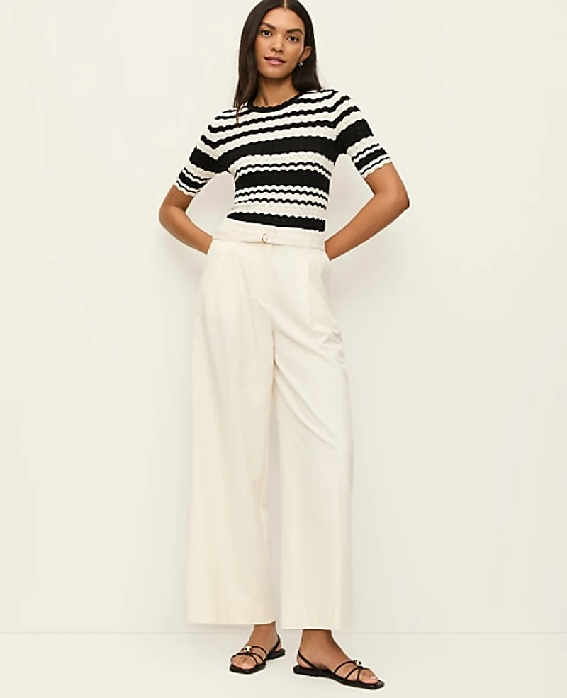 Ann Taylor The Belted Wide-Leg Ankle Pant Winter White Women's