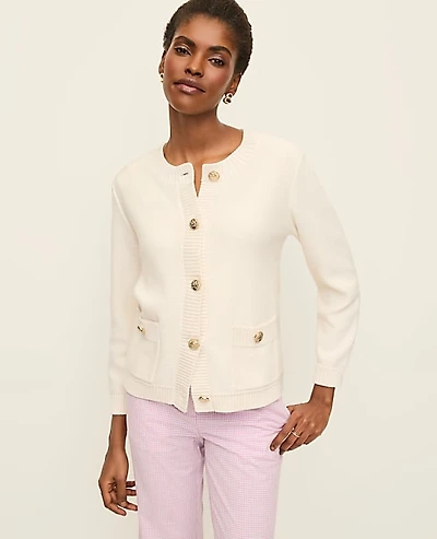 Ann Taylor Crew Neck Cardigan Winter White Women's