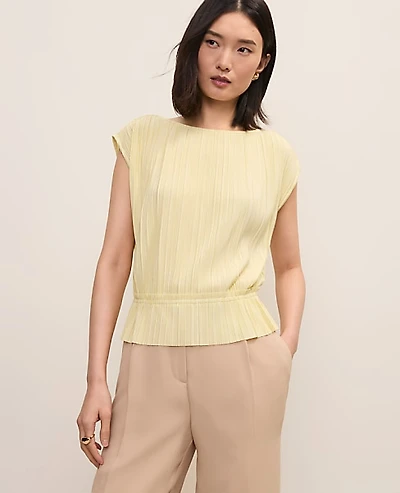 Ann Taylor Pleated Ruffle Top Size XL Yellow Buttercream Women's