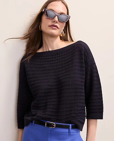 Ann Taylor Pointelle Boatneck Sweater Women's