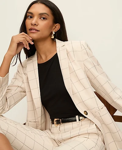 Ann Taylor The Petite Hutton Blazer Windowpane Ivory/Black Combo Women's