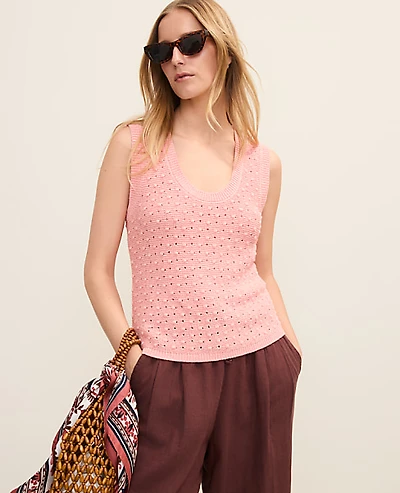 Ann Taylor Weekend Popcorn Stitch Sweater Shell Top Women's