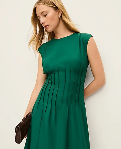 Ann Taylor Pintuck Flare Midi Dress Shade Tree Women's