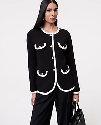 Ann Taylor Petite Textured Trim Sweater Jacket Black Women's