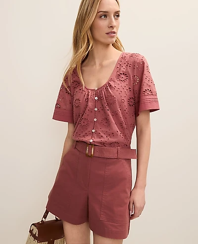 Ann Taylor Weekend Eyelet Scoop Neck Blouse Women's