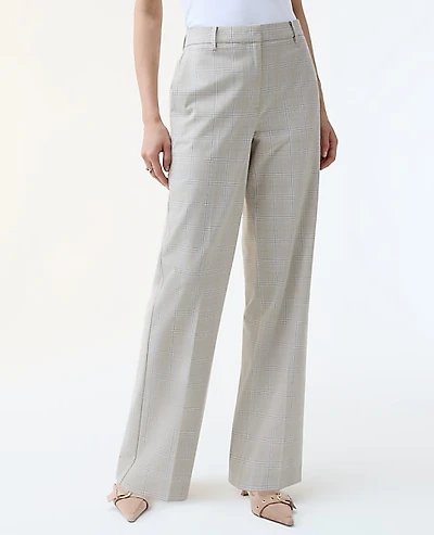 Ann Taylor The Petite Straight Trouser Plaid — Curvy Fit Tan/Blue Combo Women's