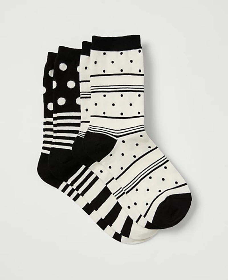 Ann Taylor Striped and Dotted Crew Sock Set Women's