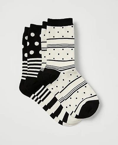 Ann Taylor Striped and Dotted Crew Sock Set Women's