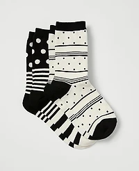 Ann Taylor Striped and Dotted Crew Sock Set Women's