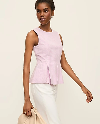 Ann Taylor Gingham Peplum Top Size 14 Lilac/White Women's