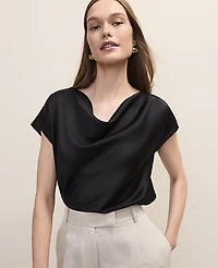 Ann Taylor Petite Short Sleeve Cowl Neck Top Satin Women's