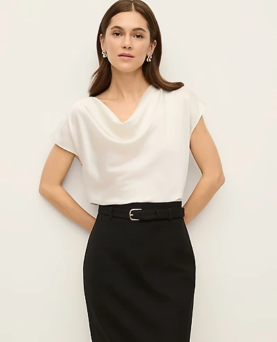 Ann Taylor Petite Satin Cowl Neck Top Winter White Women's