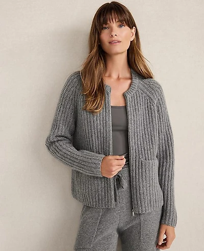 Ann Taylor Haven Well Within Cashmere Shaker Bomber Sweater Jacket Heather Women's