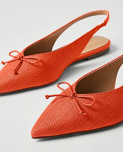Ann Taylor Straw Bow Slingback Flat Aperol Women's