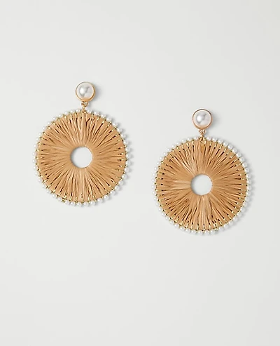 Ann Taylor Straw Pearl Embellished Drop Earrings Natural Women's