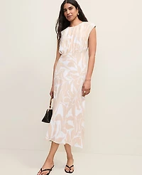 Ann Taylor Floral Gathered Midi Dress Sail Cloth Women's