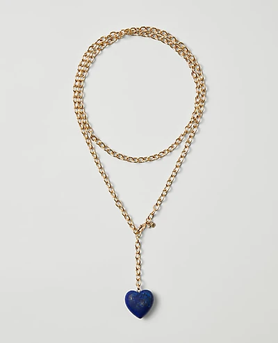 Ann Taylor Double Wrap Heart Pendant Necklace Goldtone Women's