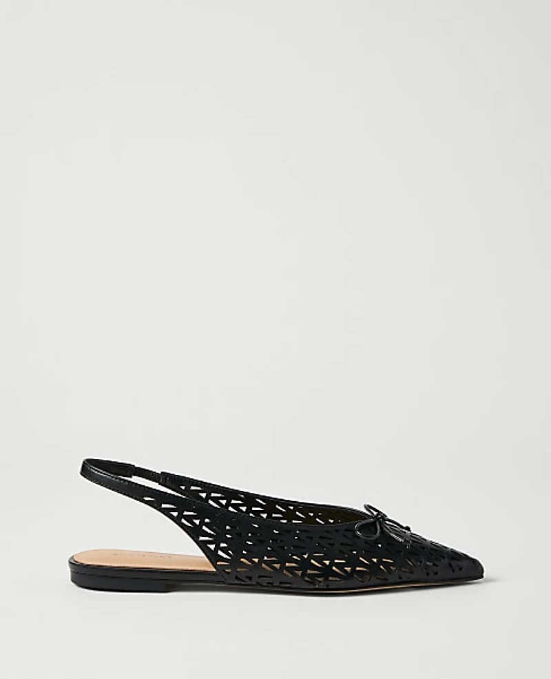 Ann Taylor Perforated Leather Bow Slingback Flat Black Women's