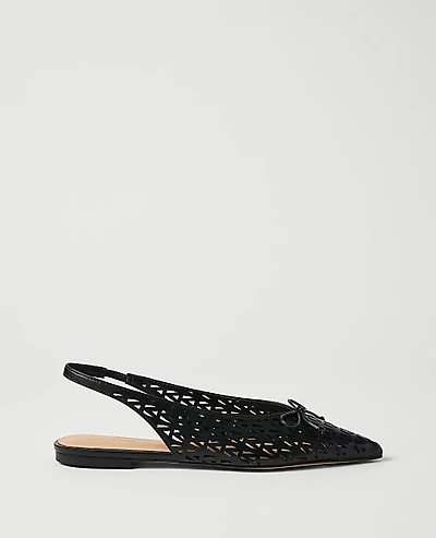 Ann Taylor Perforated Leather Bow Slingback Flat Black Women's