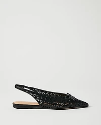 Ann Taylor Perforated Leather Bow Slingback Flat Black Women's