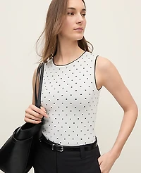 Ann Taylor Polka Dot Knit Shell Top Winter White Women's