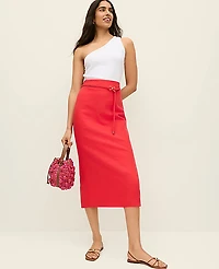 Ann Taylor Petite Belted Midi Pencil Skirt in Linen Blend Size 00 Smoldering Red Women's