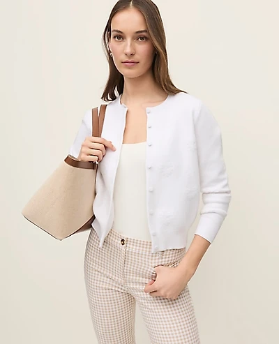 Ann Taylor Floral Jacquard Cardigan White Women's