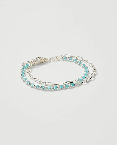 Ann Taylor Chain Link and Beaded Bracelet Set Silvertone Women's