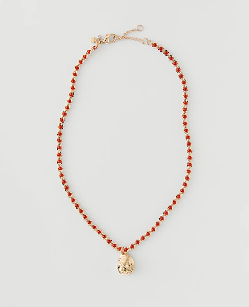 Ann Taylor Beaded Pendant Necklace Goldtone Women's
