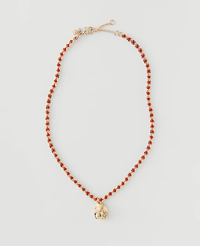 Ann Taylor Beaded Pendant Necklace Goldtone Women's