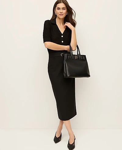 Ann Taylor Belted Midi Pencil Skirt Black Women's
