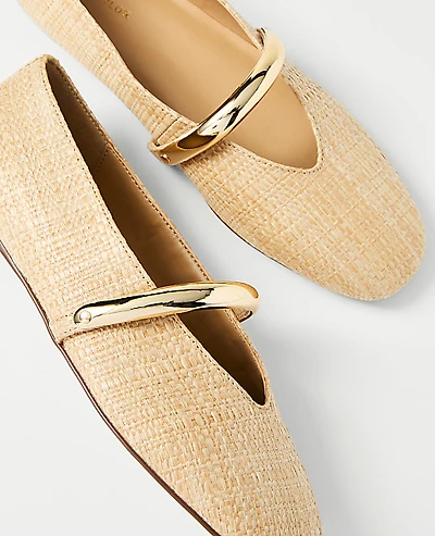 Ann Taylor Straw Hardware Embellished Mary Jane Flat Natural Women's